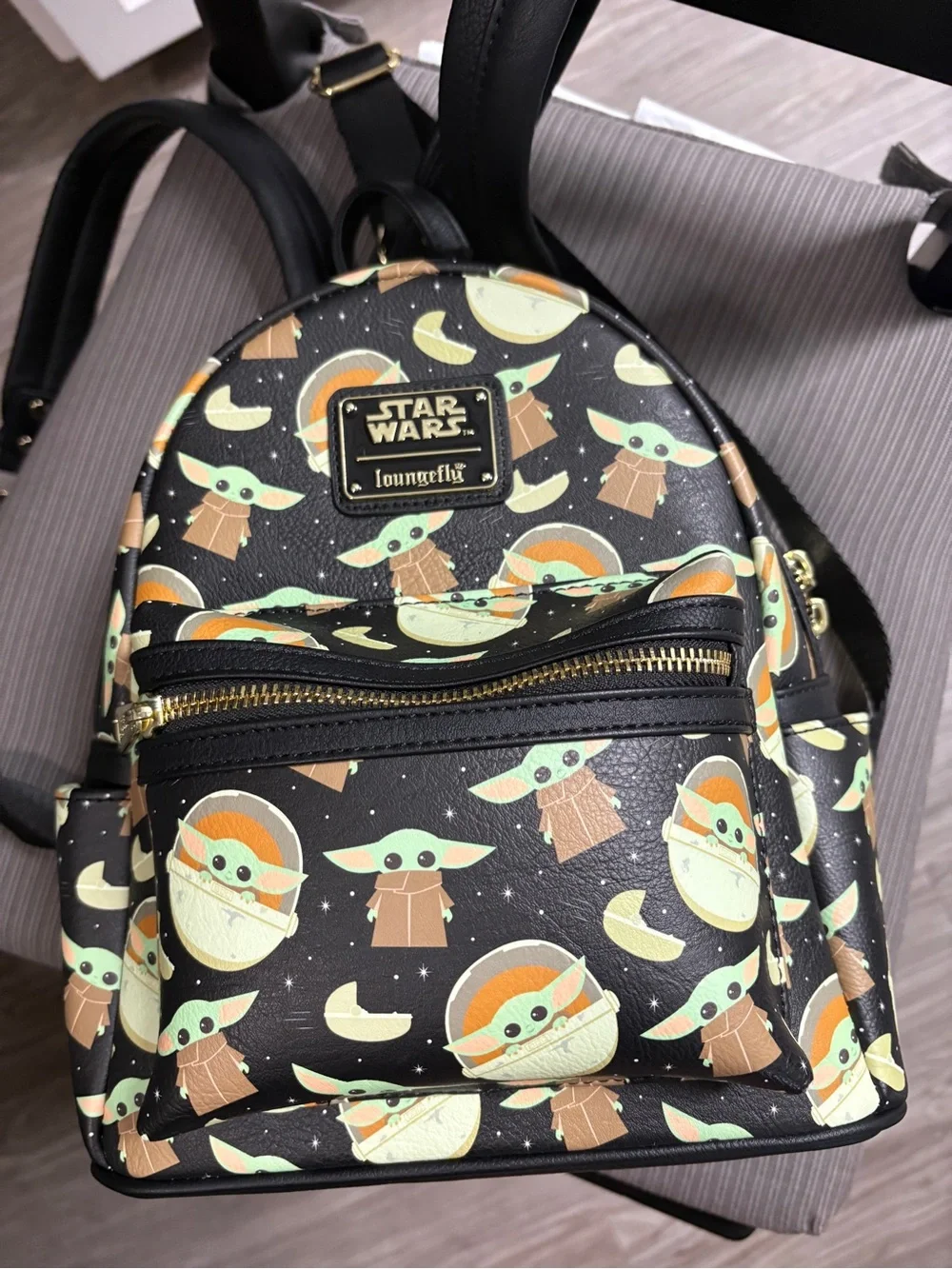 Loungefly Black Star Wars The Child Mini Backpack with Mint and Tan Accents
